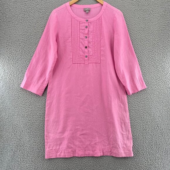 J Jill Dress Women Extra Small Petite Pink Linen Shift Shirt 3/4 Sleeve Peasant* - Picture 1 of 13